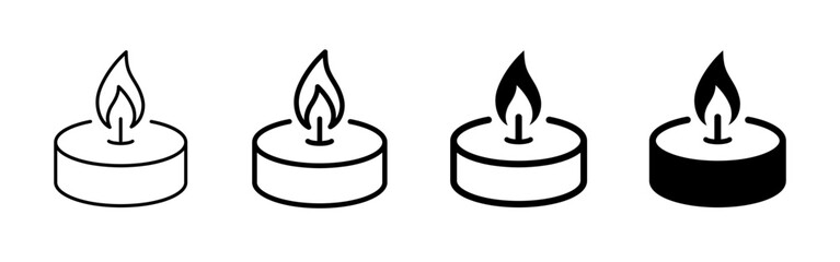 Candle icon. Simple tealight flame vector for warm illumination symbol. Soft burning glow sign used for decor and memorial themes concept. Minimal fire pictogram. © Chelpanoff