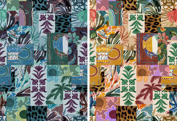 tropical flowers Seamless vintage floral pattern featuring hand-drawn leaves, textile prints, fashion backgrounds, and surface designs. botanical pattern. Vintage Floral Pattern © DESIGN BAZAR-365