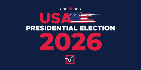 USA Presidential Election 2026 Banner in Red White Blue Modern Graphic Style