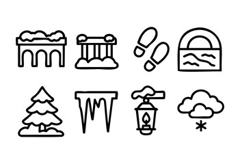 Winter elements feature a snow-covered cabin, icy trees, and cozy lanterns, creating a warm, festive atmosphere against a cold backdrop.