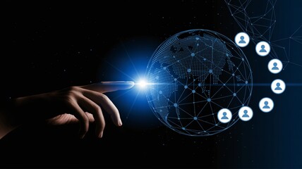Worldwide connections glowing with a single touch for global business