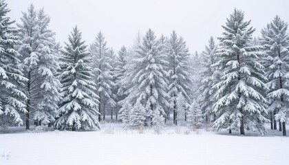 Fototapeta premium Snow-covered pine trees in a winter wonderland landscape 