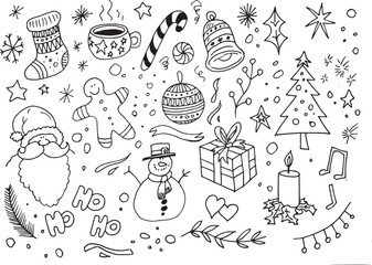 Christmas Hand Drawn Doodles,
vector elements on white background