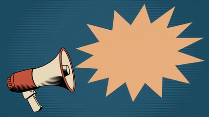 Retro megaphone graphic with burst shape for announcements and sales