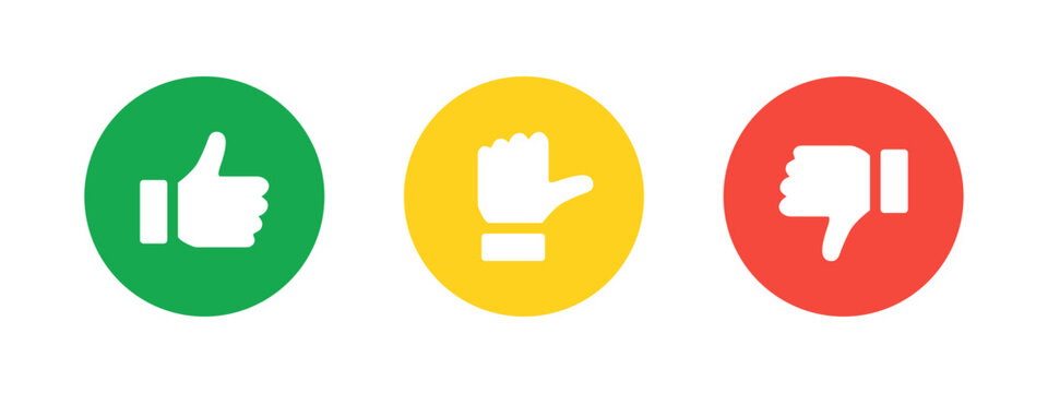 Like neutral dislike icon. Simple rating gesture set with positive, middle and negative hand signs vector. Clean feedback choice for polls and user reactions sign. Clear interface concept pictogram.