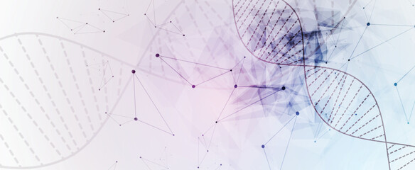 Futuristic hexagons, DNA strands, connected neural web, medical and science background
