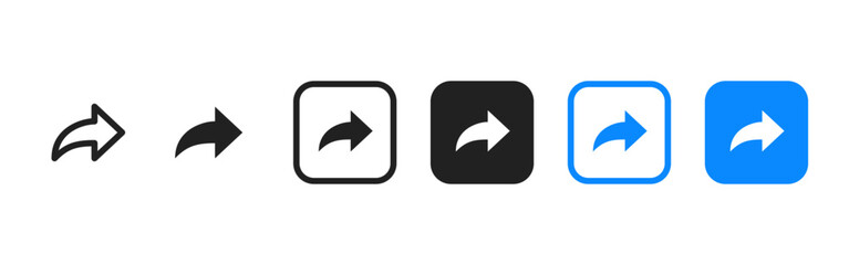 Share arrow icon. Curved forward arrow symbol in outline and solid styles vector. Interface send action sign for apps and web buttons. Navigation pointer concept pictogram. Clean export element.