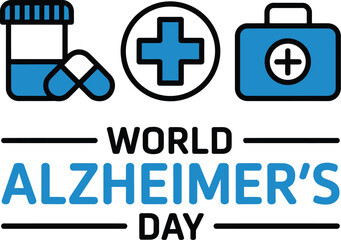 Illustration for world alzheimer's day with medicine and first aid kit icons