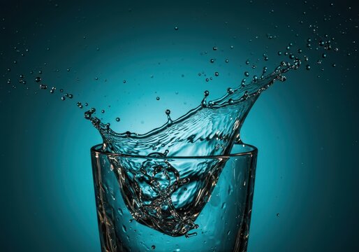Dynamic high-speed capture of clear water splashing powerfully, freezing the moment of impact and vibrant fluid motion detail, transparent, splash, surface