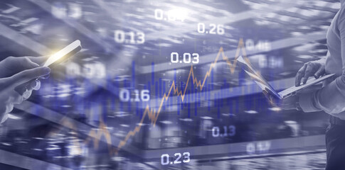 Economic growth chart. Business chart and reflection buildings