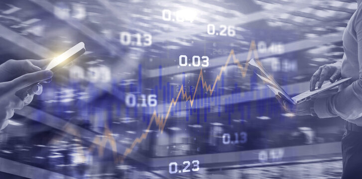 Economic growth chart. Business chart and reflection buildings