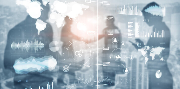 Business intelligence performance indicator KPI Analysis dashboard transparent blurred abstract background