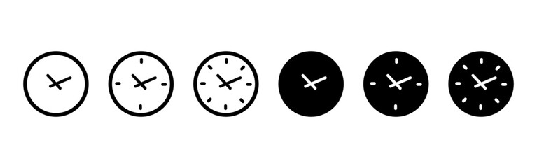 Clock icon. Simple analog time symbol with hour and minute hands vector. Clean watch sign for schedules and deadlines in apps. Circle interface element for reminders pictogram. Modern time concept.