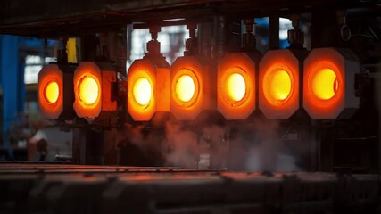 Medium shot of a modern induction furnace with glowing coils highlighting energyefficient heating technology in an industrial setting