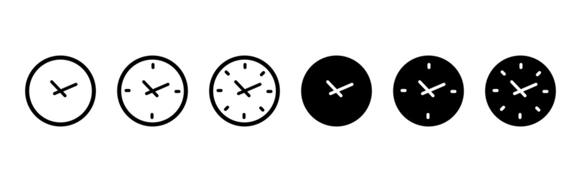 Clock icon. Simple analog time symbol with hour and minute hands vector. Clean watch sign for schedules and deadlines in apps. Circle interface element for reminders pictogram. Modern time concept.