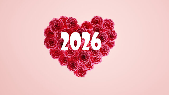 New year 2026 text in heart roses frame 
