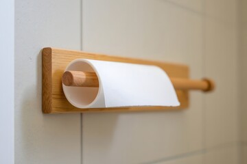 Modern Wooden Towel Paper Holder on White Wall