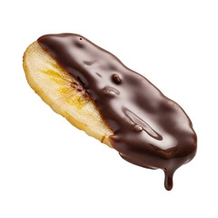 Obraz premium Chocolate Covered Banana Pastry with Caramel Drizzle Isolated on White