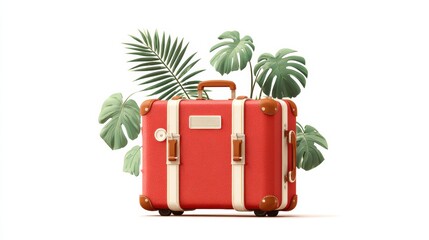Colorful Suitcase and Tropical Leaves Symbolizing Summer Travel and Holiday Adventures
