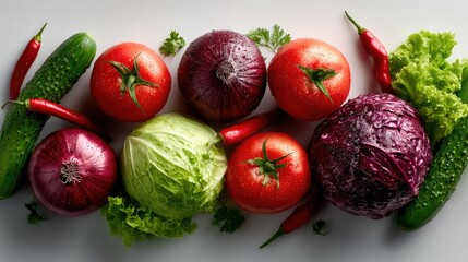 Assorted Vegetables Including Cabbage, Tomatoes and Onions