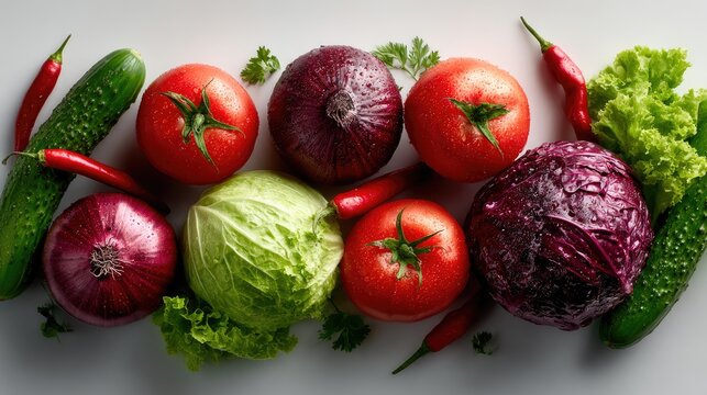 Assorted Vegetables Including Cabbage, Tomatoes and Onions