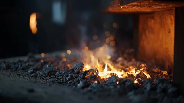 Medium shot of a biochar furnace emitting low carbon emissions highlighting advances in ecoconscious metallurgy