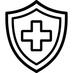 Obraz premium Medical shield with cross outline icon vector