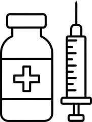 Obraz premium Black and White Medical Injection Illustration with Syringe and Vial Featuring Plus Symbol