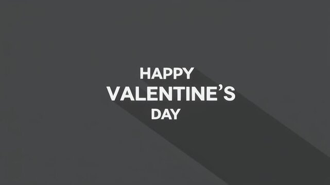 Stylized digital greeting for Valentine's Day with white text and a modern long shadow effect on a dark gray background, conveying a minimalist holiday message