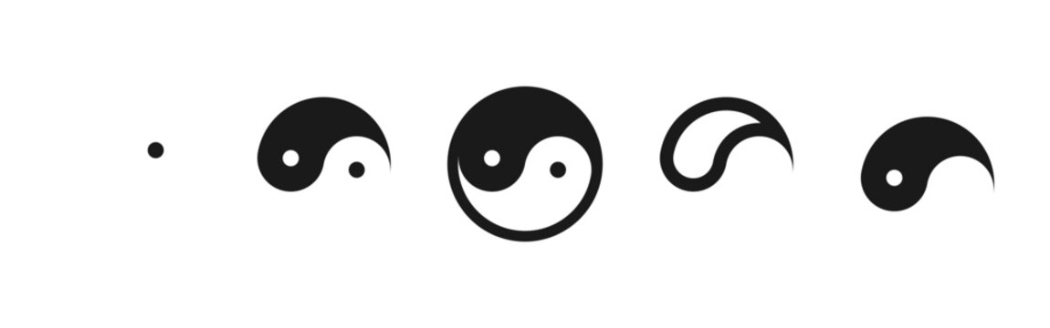 Yin yang icon. Black and white harmony symbol in circular and abstract styles vector illustration. Taoist balance concept for spiritual themes sign. Duality of energies pictogram.
