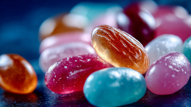 Vibrant assortment of colorful jelly beans in a glossy candy pile