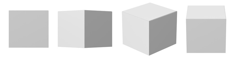 white cube in different perspectives isolated on a white background