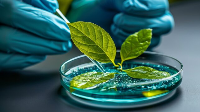Petri dish with green leaves  a symbol of sustainable growth in ecological biotechnology innovation