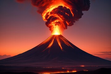 Mount Fuji Eruption at Night - Japan Volcano