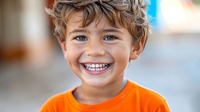 Joyful young boy with a radiant smile and lively, playful character full of energy