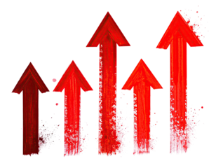 Five upward-pointing red arrows on a black background, suggesting growth and progress