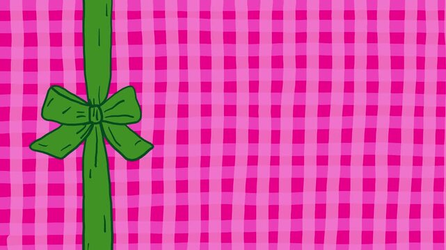 Wiggly hand drawn Christmas gift wrap pattern with ribbon background 