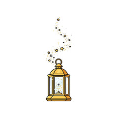 Golden lantern with sparkling magical dust above it.