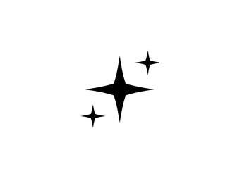 Bold black four-pointed sparkle icon with three smaller radiating twinkle symbols, isolated on a transparent background with clean copy space, vector art, graphic design, concept of brilliance and