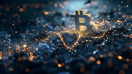 Bitcoin symbol with cryptocurrency elements in the background for financial technology themes