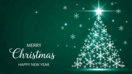 Elegant christmas tree made of snowflakes on a dark green holiday background on transparent background