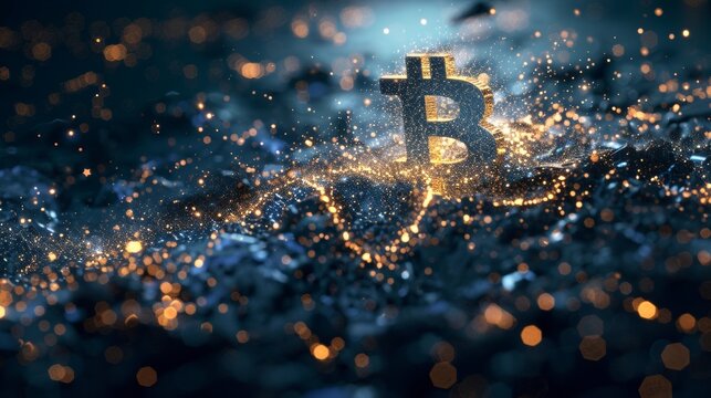 Bitcoin symbol with cryptocurrency elements in the background for financial technology themes