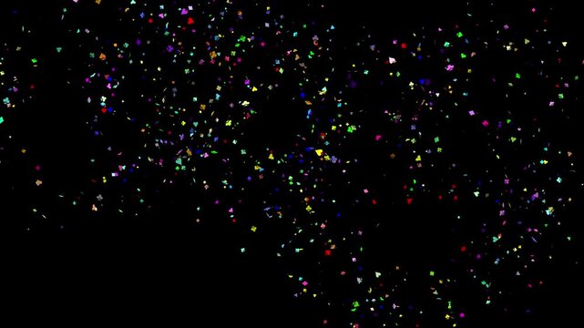 fireworks made with playing card symbols exploding on black background