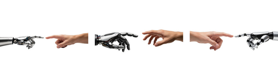 Set of Human and Robot Hands Touching and Reaching Elements Isolated PNG Oil Paint