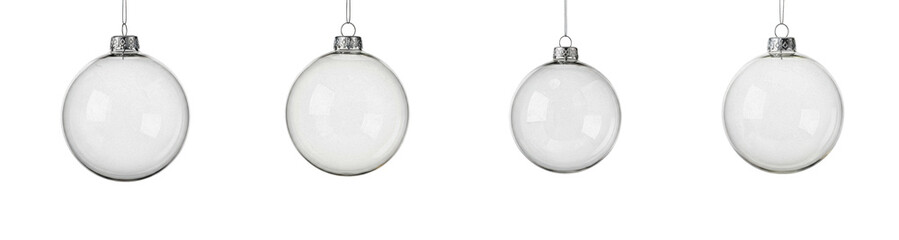 Glass Christmas Tree Ornaments Hanging, Decorative Holiday Set Element on Transparent Background...