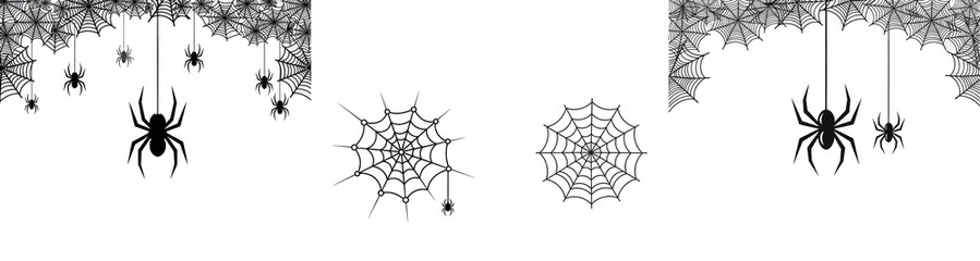 Spooky Spider and Web PNG Pack in Oil Painting Effect – Isolated on White