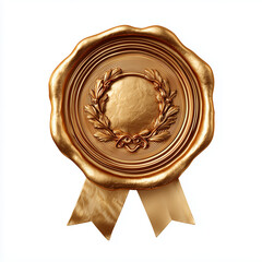 Golden wax seal with ribbon isolated PNG, elegant award emblem for certificates and invitations on transparent background 