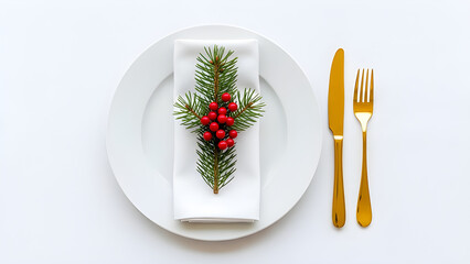 Top-down festive table setup suitable for restaurants, hotels and gourmet promotions.