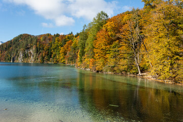 Lago Alpsee no Outono &ndash; Paisagem de &Aacute;guas Cristalinas em F&uuml;ssen, Alemanha