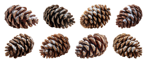 PNG Snow-dusted pine cones arrangement, element set on transparent background